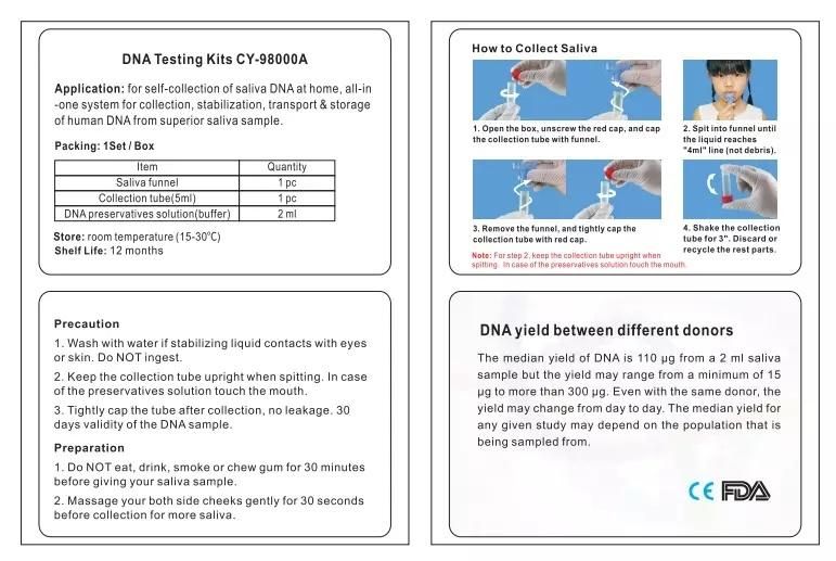 DNA Rna Virus Test Lab Gene Detection Disposable Saliva Collector