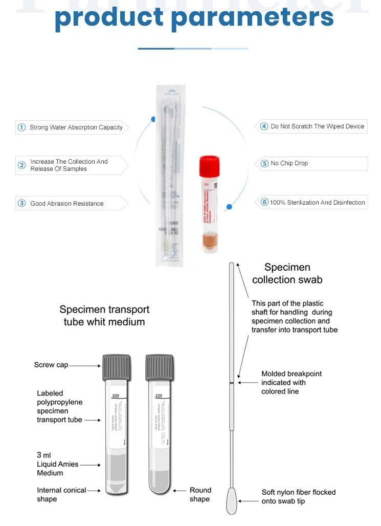 Vtm Swab Solution Tube Media Nylon Swab Stick Sample Transport Medium Kit