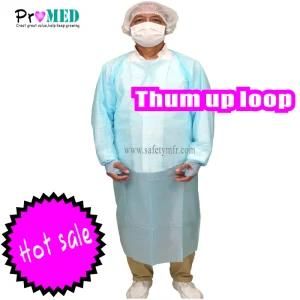 Water Proof Surgical/Medical/dental/hospital Disposable PE/Plastic/Impervious isolation gown, CPE Thumb loop gown, CPE gown with thumb loop