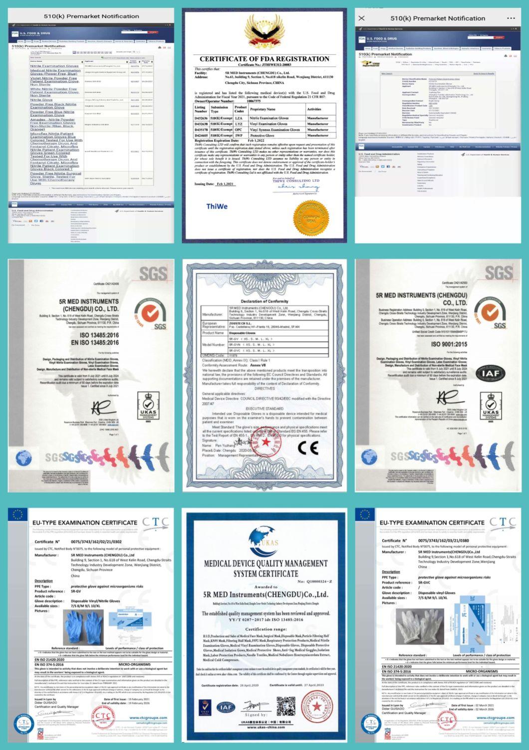 510K En455 Powder Free FDA CE Disposable Nitrile Examination Gloves