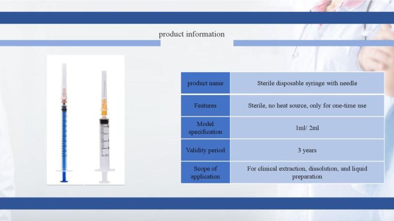 Sterile Hypodermic Syringes Luer Slip with Needle Single Use 1ml