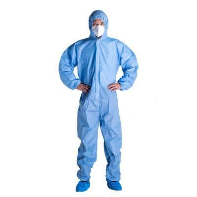 Type 5 Type 6 Standard Anti-Static Blue SMS Breathable Disposable Coverall with Hood for Dust-Free Workshop