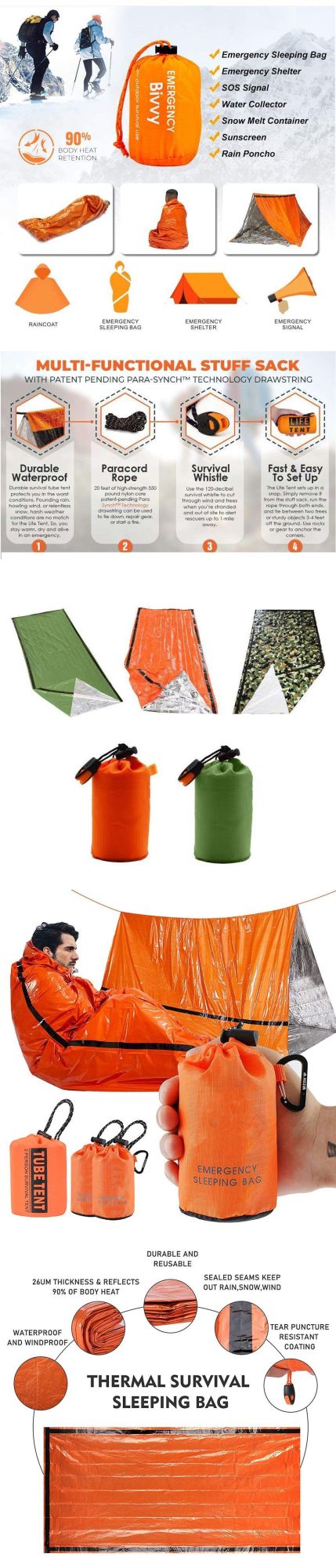 Hot Sale Outdoor Use Gold Silver Emergency Sleeping Bag