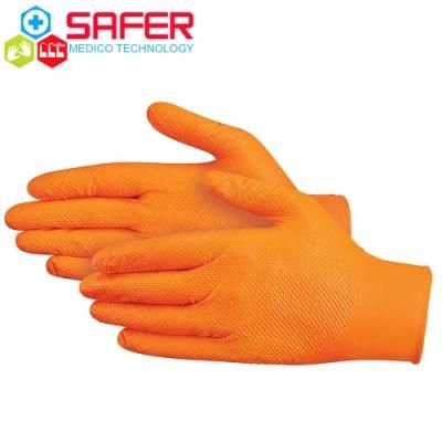 Disposable Orange Gloves Nitrile Diamond Texture Durable Safety Gloves