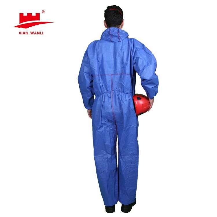 Disposable 63GSM Breathable Film Workwear Protection Coverall Without Shoecover with Single Flap