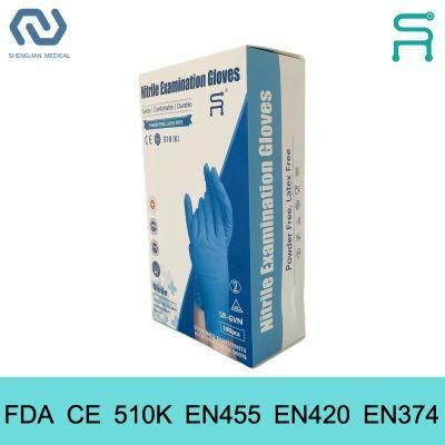 Powder Free 510K En455 Disposable Nitrile Gloves with Free Sample