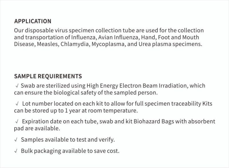 Medical Supplies 3ml Vtm Viral Transport Medium Virus Collection Sampling Tube with Nasal Swabs for Rapid Diagnostic Test