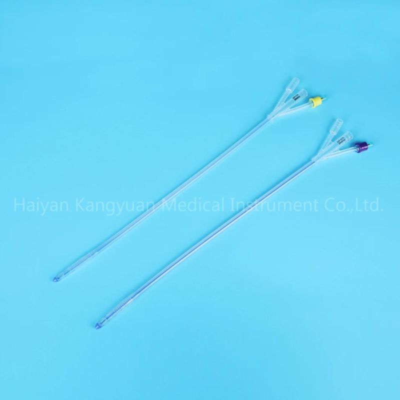Silicone Foley Catheter 3 Way Standard for Single Use China Factory Round Tip with Normal Balloon