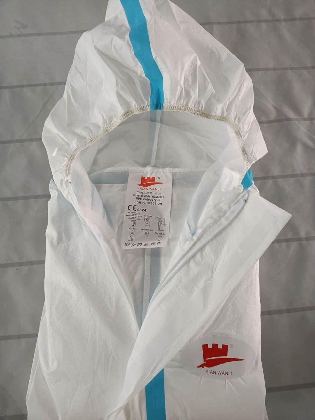 Type 3 4 5 6 Chemical/Flame Retardant/Fr/Microporous/PP/SMS/Industry Waterproof/Lab/Safety/Work/ Disposable Nonwoven Protective Coverall Cat3 CE En 14126 1149