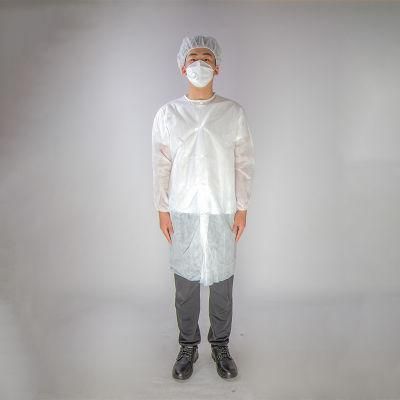 PP Non Woven Fabric Lab Coat with Buttons &amp; Knitted Cuffs