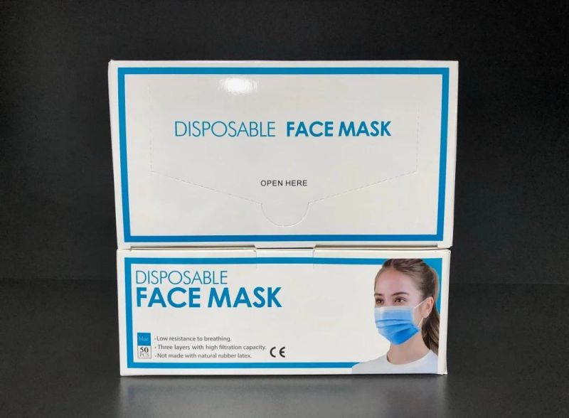 50 Count 3 Ply Non Woven Sanitary Anti Bacterial Factory Direct Supplying Daily Use Disposable Non Medical Flu Protection Custom Logo Face Mask
