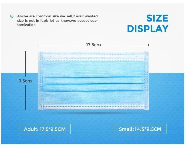 Hospital 3 Ply Disposable Nonwoven Surgcal Medcal Face Mask with Elastic Ear-Loops/Tie-on Protective Face Mask in Medical, Food and Beauty Industry