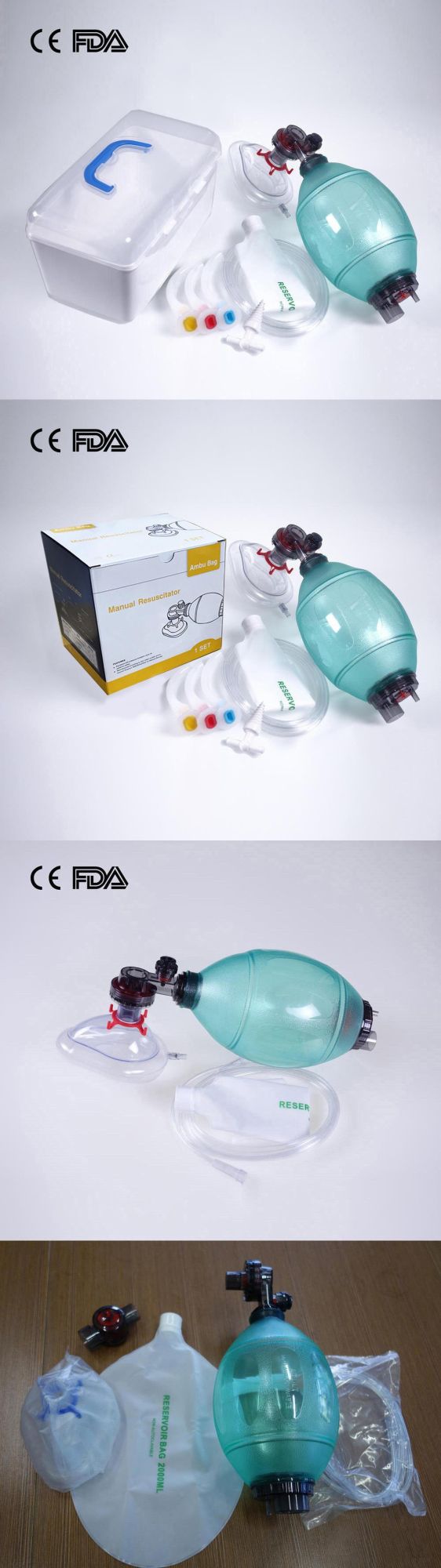 PVC Manual Resuscitator PVC Ambu Bag Factory PVC Manual Resuscitator for Adult Pediatric Children Infant Size Green with CE, FDA