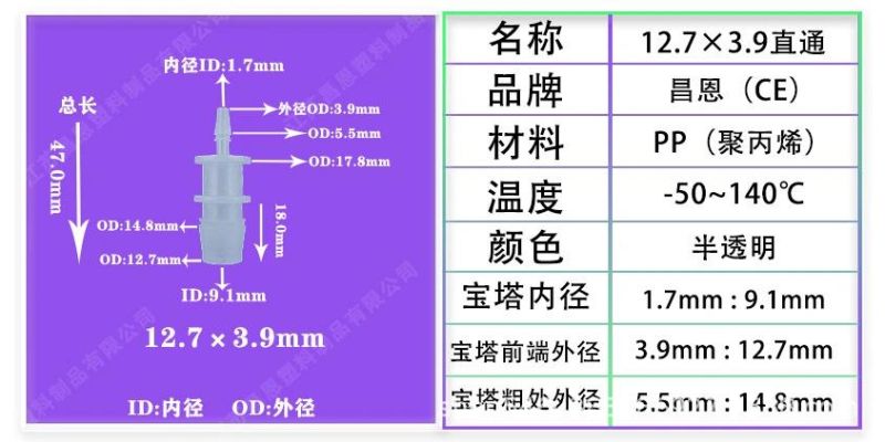 High Temperature Resistance and Corrosion Resistance Plastic Hose Joint Plastic Variable Diameter Straight Plastic PP Plastic Straight Joint