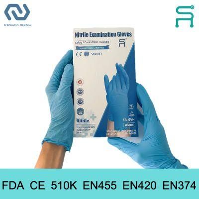 510K En455 En420 FDA CE Disposable Nitrile Examination Gloves with Free Sample