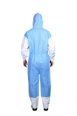 CE Certified Type 5/6 Microporous Coverall Combined with SMS Blue on The Back
