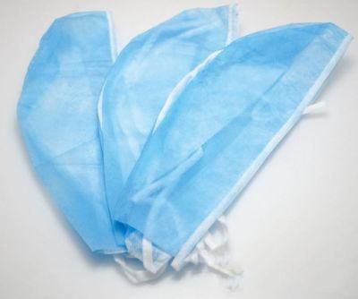 SMS PP Non Woven 35GSM Surgical Doctor Cap with Ties or Elastic Head Cover Surgical Hat