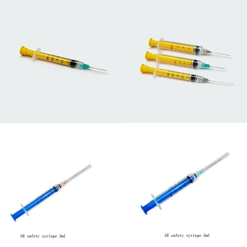 Disposable Medical Luer Lock Luer Slip Syringe Retractable Needle Safety Syringe Auto Disable Syringe with Needle for Vaccine Injection