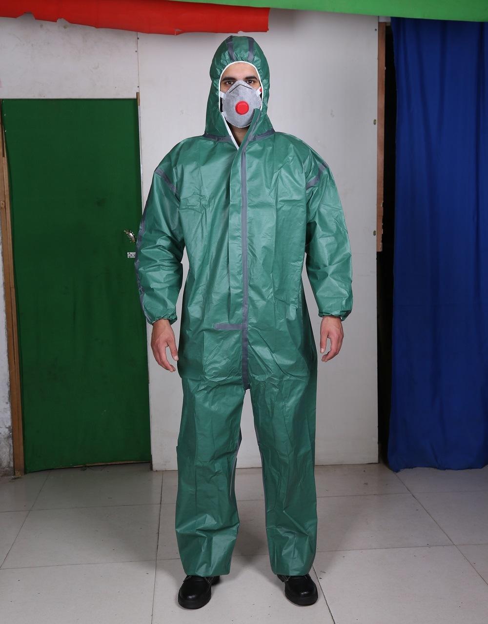 En14126 Type4b/5b/6b Taped Seam Green Color Microporous Disposable Protection Safety Wokwear Hazmat Medical Coverall