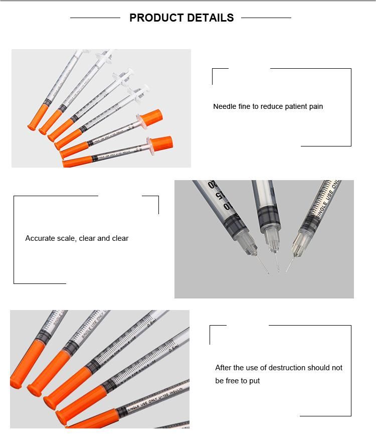Medical Consumables Orange Cap Disposable Insulin Syringe Needle