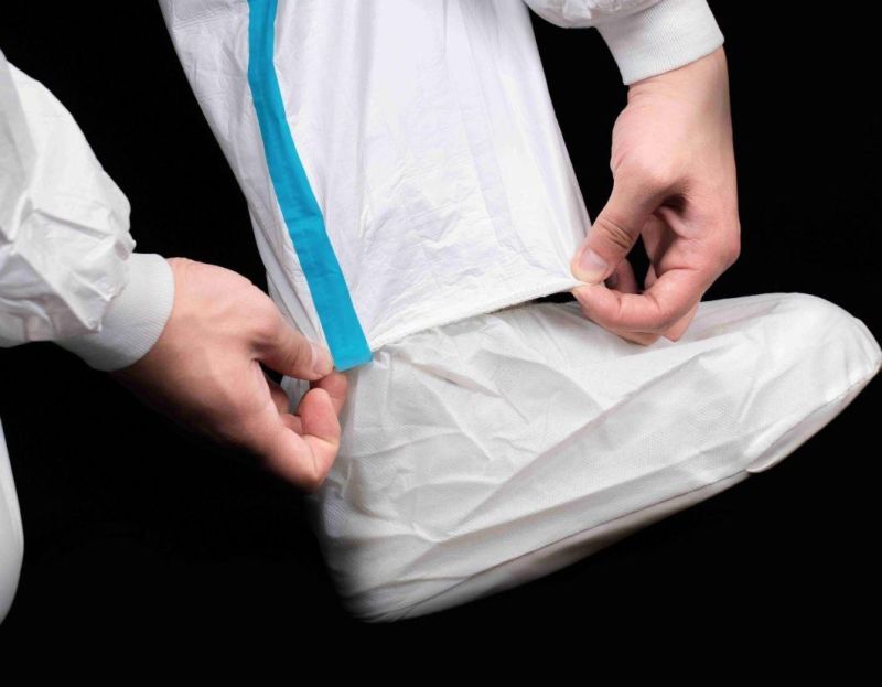 Food Industry Use Disposable Use Type4/5/6 Protective Coverall with Blue Tape