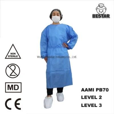 AAMI PB70 Level 3 Disposable Lightweight Breathable SMS Medical Isolation Gown for Hospital