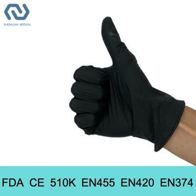Powder Free 510K En455 Black Disposable Nitrile Gloves for Food Grade