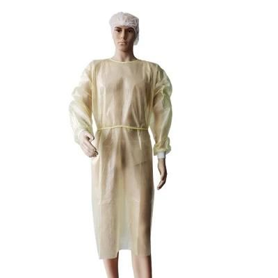 Non-Surgical PP+PE Coated Procedure Isolation Gown Disposable Yellow Polypropylene Gowns