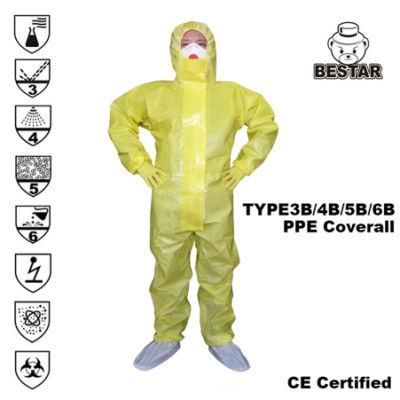 Disposable Durable Type 3b/4b/5b/6b En14126 Medical Virus Protection Yellow Coverall