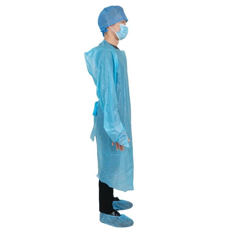 Medical Consumables Blue Waterproof Isolation Gown CPE Plastic Gown Visitor Gown for Hospital