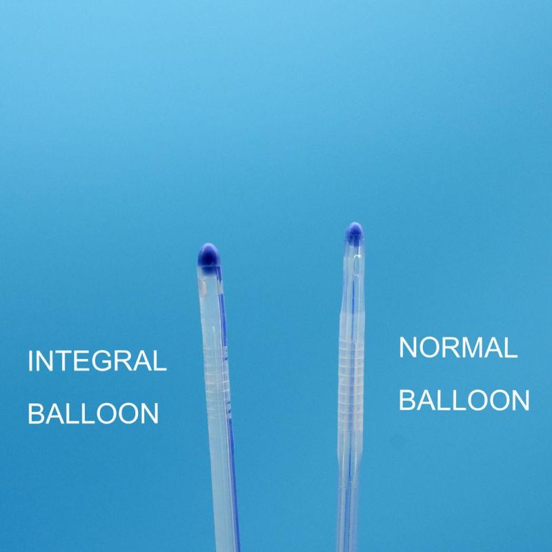 Silicone Urinary Catheter with Unibal Integrated Flat Balloon Tiemann Tip, Round Tip, Open Tip 2 Way Uretheral or Suprapubic Use China Factory Integral Balloon