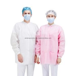 2020 Disposable SMS Lab Coats/ White Disposable Breathable PP Non Woven Lab Coat Protective