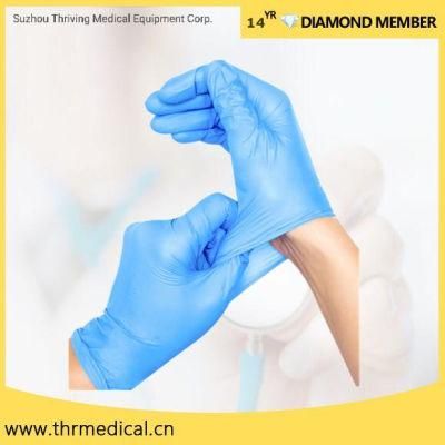 Wholesale Manufacturers Cheap Blue Examination Disposable Nitrile Gloves (THR-NG12)