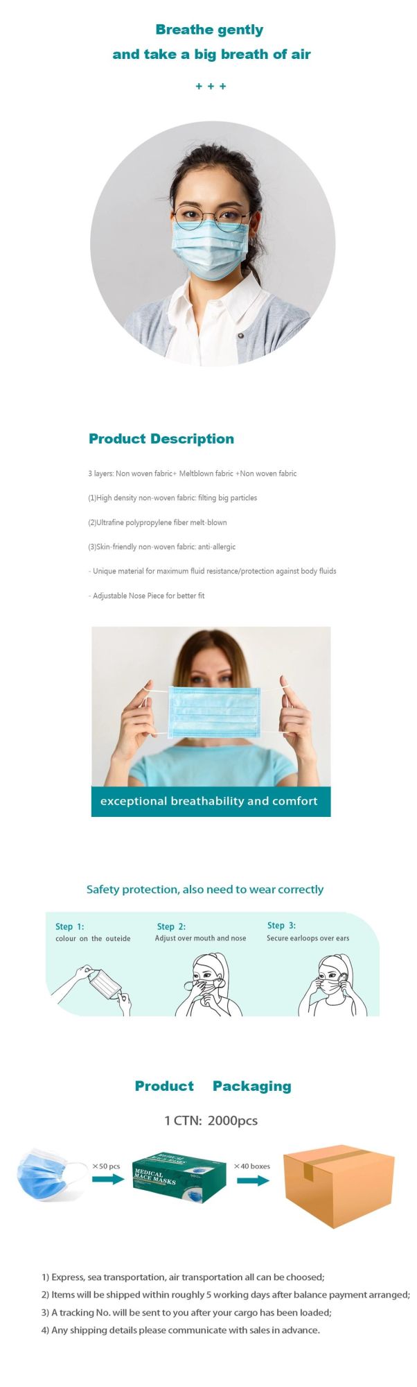 Disposable 3 Ply Anti Splash Virus Made in China Medical Mask
