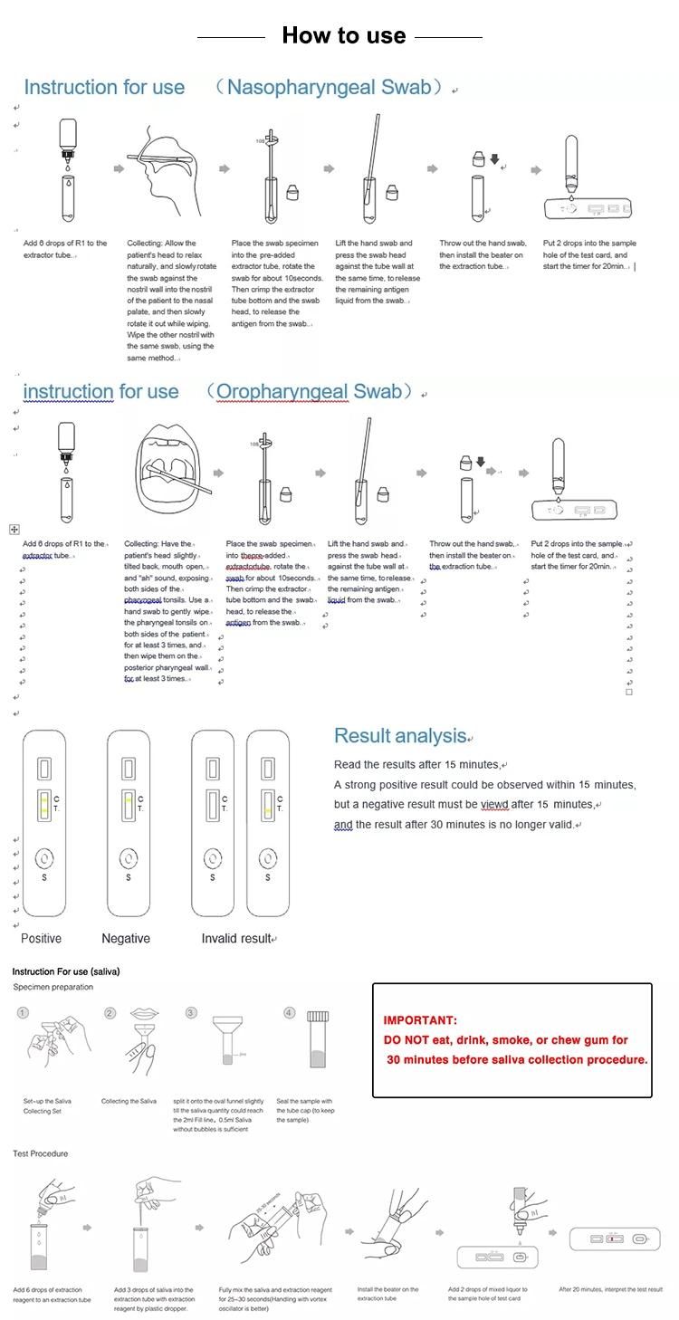 CE List Fast Reaction Saliva Rapid Diagnostic Nasal Swab Kit for Self Test