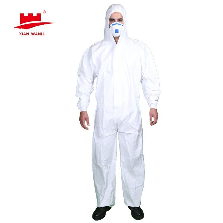 Professional Safety Taped Disposable Waterproof Suit Coverall with Attached Hood Elastic Cuff and Reinforced Seam 1 Pack