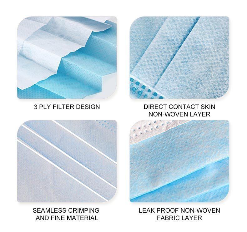 White Blue Polypropylene Nonwoven Fabric Cheap Price Safety Masks Disposable Medical Masks 3 Ply Masks Disposable Surgical Masks with Elastic Ear-Loops/Tie-on