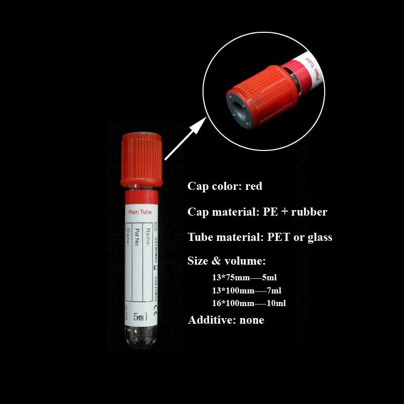 Red Top Vacuum Blood Collection Plain Tube Non PRO-Coagulation Tube with CE