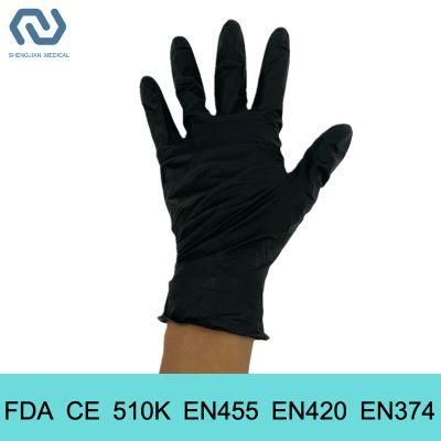 Black Disposable Powder Free Nitrile Examination Gloves for Chemistry Lab