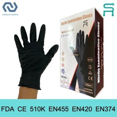 510K En455 Black Disposable Nitrile Gloves with Food Grade