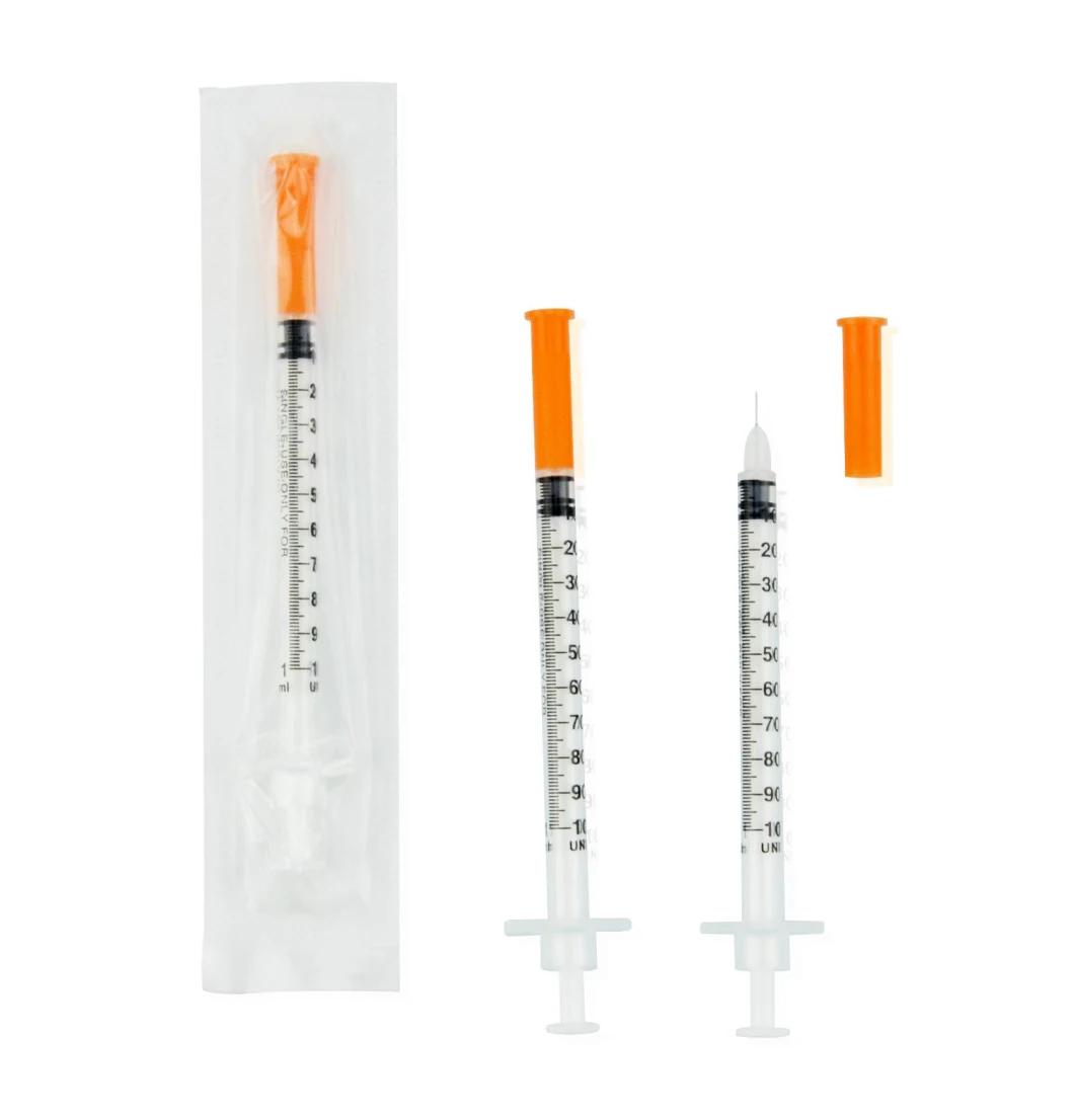 Wego Good Quality Sterile Orange Caps Disposable Insulin Syringe 1ml with Fixed Needle