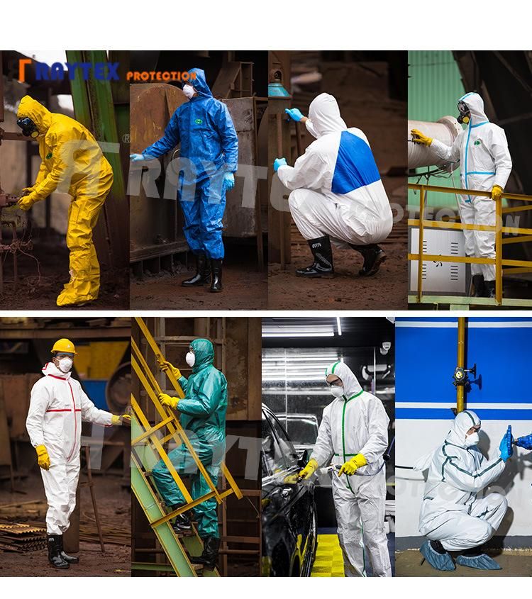 PPE Disposable Microporous 65g Type 5/6 Coverall /Suit /Garment with Elastic Hood and Cuff En14126 Standard with CE FDA