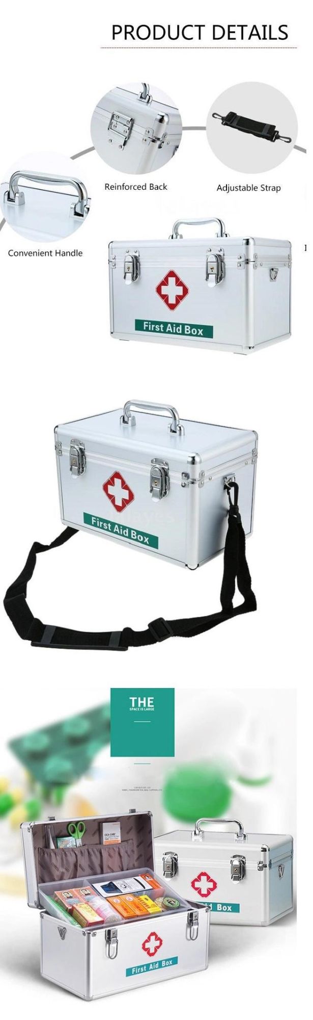 High Quality Silver Color Aluminum Lockable First Aid Box