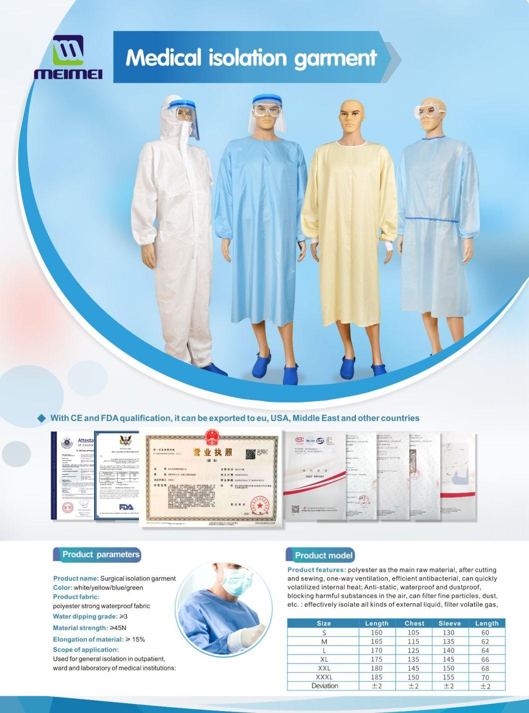 Isolation Garment Coverall Sterile Medical Hospital Surgical Gown En: 14126 Gown Antifluid Clothes PPE Medical Supply