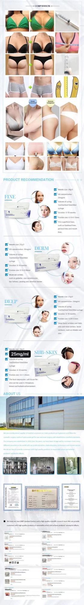 10ml 20ml Butt Hyaluronic Acid Hydrogel Ha Dermal Filler for Buttock Enhancement Big Sexy Breast Firming Enlargement Injection