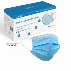 Medical Mask Blue Flat Disposable Facial Surgical Mask with Top Sale CE Certification Non-Woven Bef98+ Earloop Surgical Use