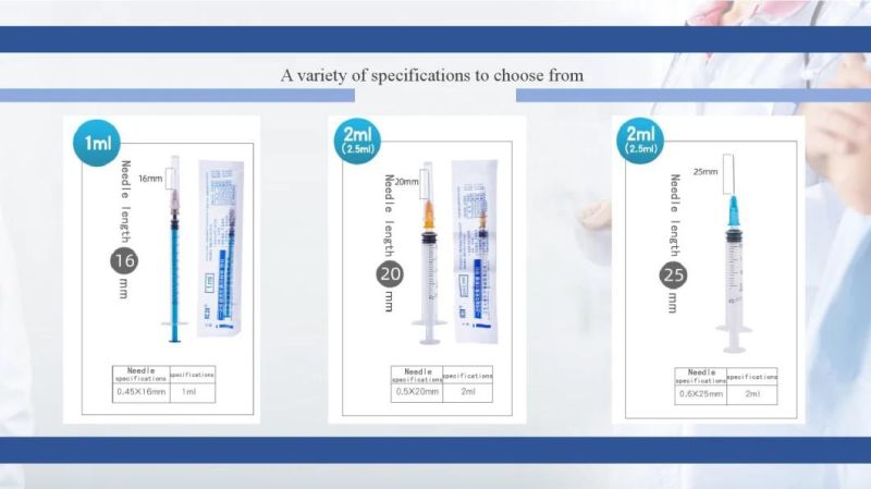 CE Medical Disposable Sterile Injection Plastic Oral Syringe, Insulin Syringe, Safety Single Use 0.5ml 1ml 2ml 2.5ml 3ml 5ml 10 Cc Syringe with/Without Needles