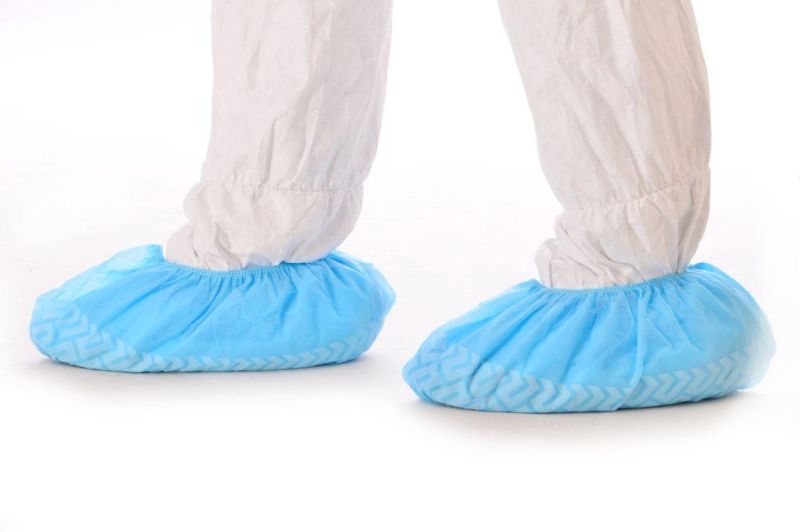 One-Time Using Non-Slip PP Shoe Cover with Non-Slip Stripes Sole for Hospital Use