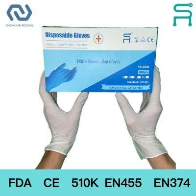 CE En455 Disposable Powder Free Nitrile Examination Gloves with FDA 510K