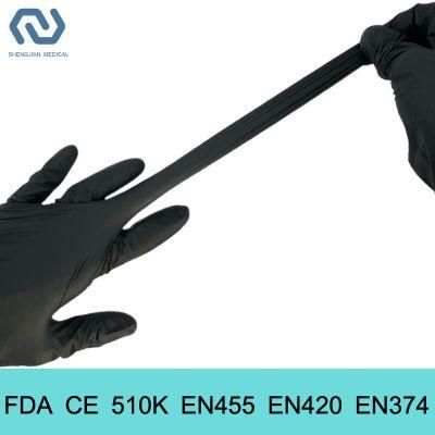 Food Grade 510K En455 Powder Free Black Color Disposable Nitrile Gloves